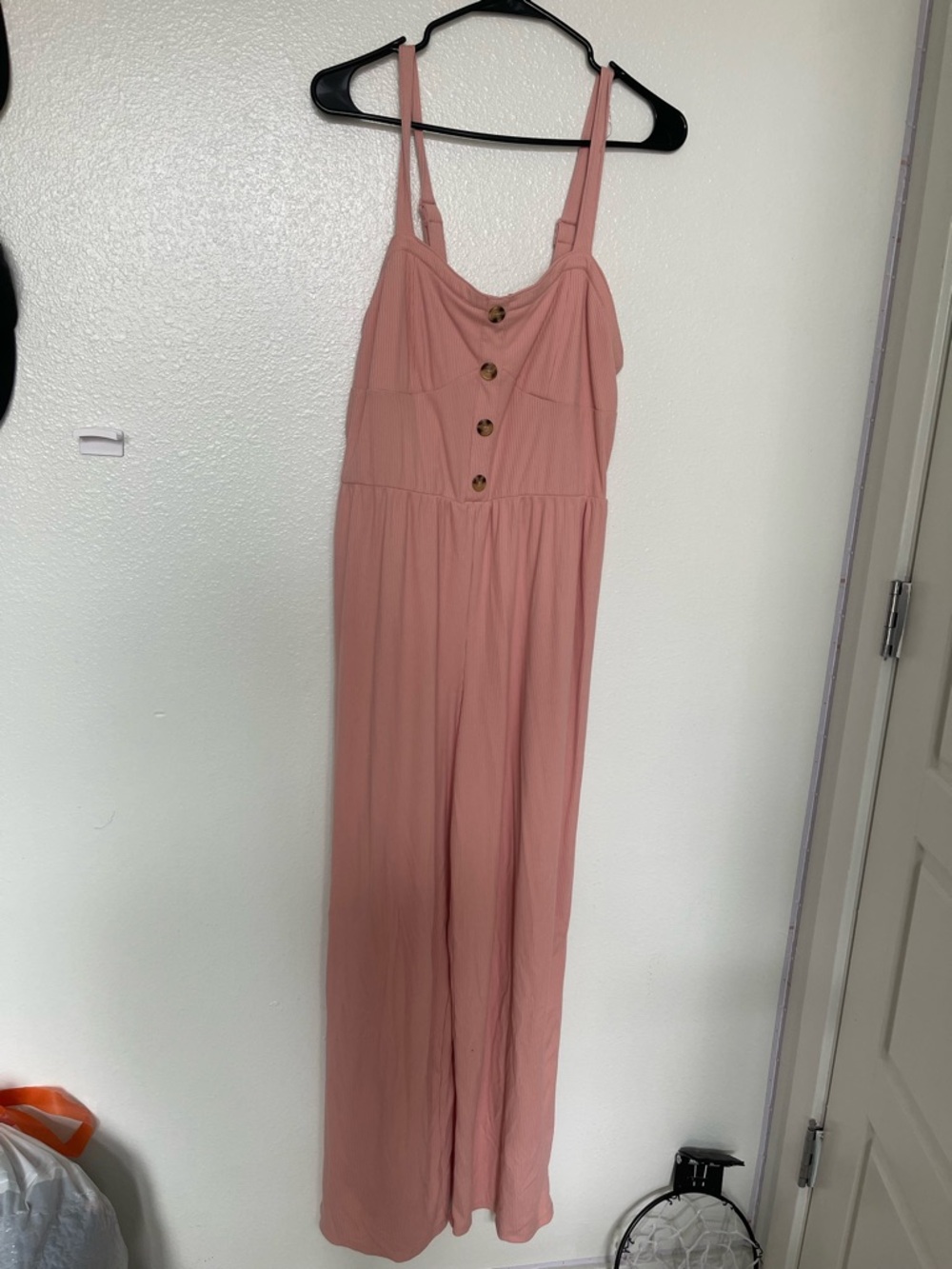 No Boundaries Dusty Rose Ribbed Tank Jumpsuit